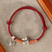 Buddha Stones 999 Sterling Silver Year Of The Horse Fu Character Charm String Braided Luck Bracelet - image 0