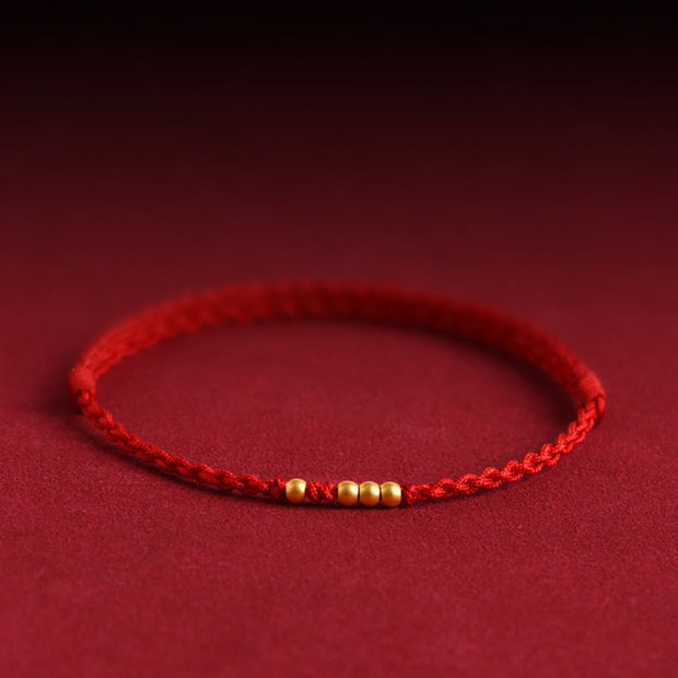 Buddha Stones 925 Sterling Silver Plated Gold Beads Red String Connection Adjustable Bracelet - Red Rope(One&Three Gold Beads) - 24cm - image 0