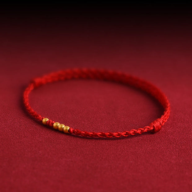 Buddha Stones 925 Sterling Silver Plated Gold Beads Red String Connection Adjustable Bracelet - image 3