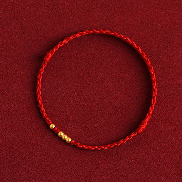 Buddha Stones 925 Sterling Silver Plated Gold Beads Red String Connection Adjustable Bracelet - image 1