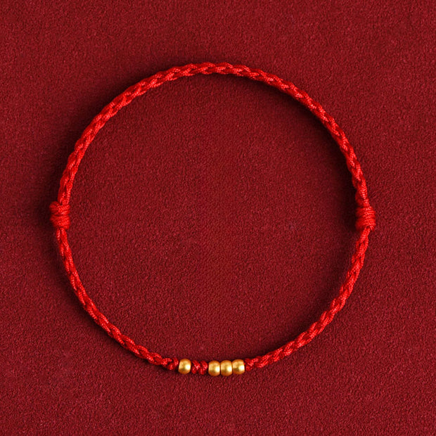 Buddha Stones 925 Sterling Silver Plated Gold Beads Red String Connection Adjustable Bracelet - image 2
