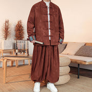 Buddha Stones 2Pcs Fall Winter Men's Tang Suit Dragon Frog-Button Cotton Long Sleeve Jacket Pants Set - image 12