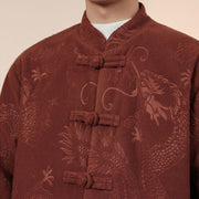 Buddha Stones 2Pcs Fall Winter Men's Tang Suit Dragon Frog-Button Cotton Long Sleeve Jacket Pants Set - image 18