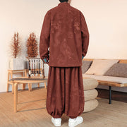 Buddha Stones 2Pcs Fall Winter Men's Tang Suit Dragon Frog-Button Cotton Long Sleeve Jacket Pants Set - image 13