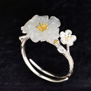 Buddha Stones Cherry Blossoms Copper Plated Silver Adjustable Wealth Ring - Cherry Blossoms(Adjustable) - image 0