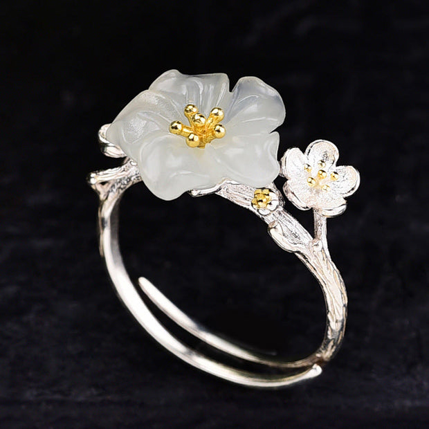Buddha Stones Cherry Blossoms Copper Plated Silver Adjustable Wealth Ring - Cherry Blossoms(Adjustable) - image 0