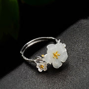 Buddha Stones Cherry Blossoms Copper Plated Silver Adjustable Wealth Ring - image 1