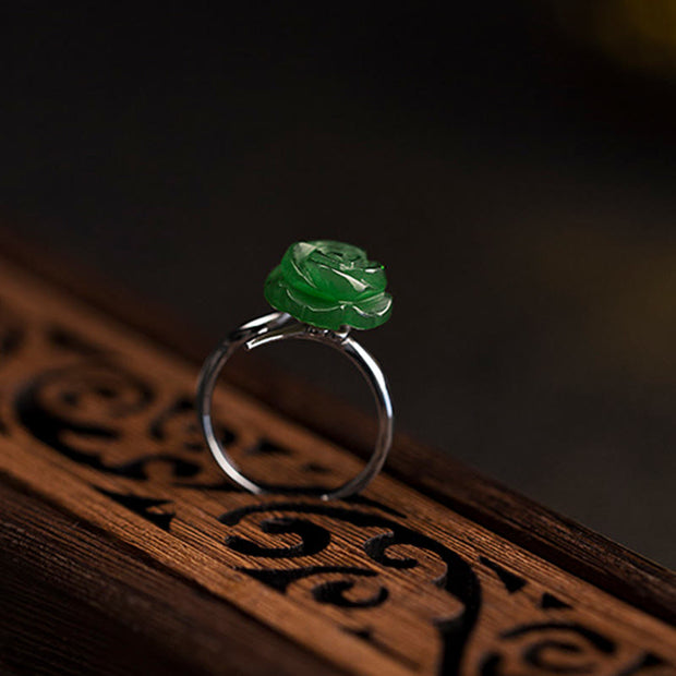 Buddha Stones Rose Green Jasper Copper Plated Silver Adjustable Balance Ring - image 2