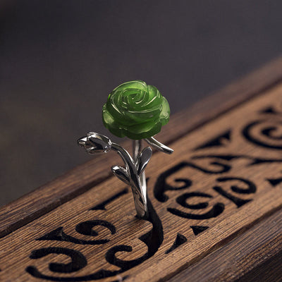 Buddha Stones Rose Green Jasper Copper Plated Silver Adjustable Balance Ring - image 0