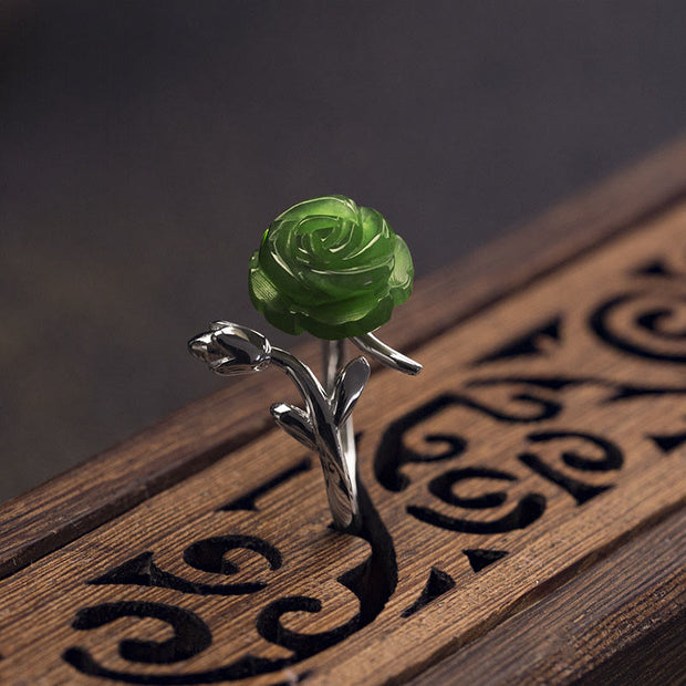 Buddha Stones Rose Green Jasper Copper Plated Silver Adjustable Balance Ring - image 0