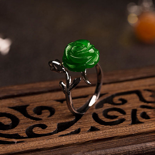 Buddha Stones Rose Green Jasper Copper Plated Silver Adjustable Balance Ring - image 3