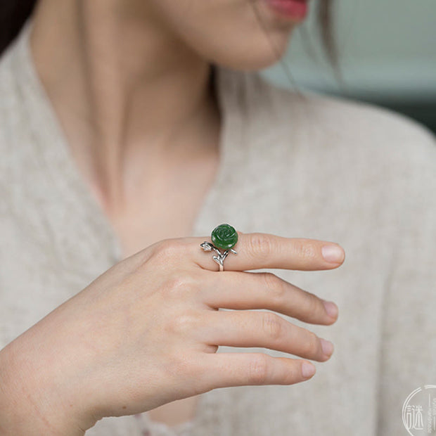 Buddha Stones Rose Green Jasper Copper Plated Silver Adjustable Balance Ring - image 11