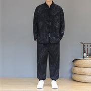 Buddha Stones 2Pcs Fall Winter Men's Tang Suit Dragon Frog-Button Cotton Corduroy Long Sleeve Jacket Pants Set With Pockets - image 14