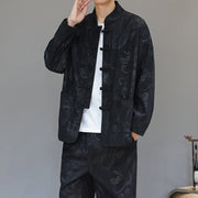 Buddha Stones 2Pcs Fall Winter Men's Tang Suit Dragon Frog-Button Cotton Corduroy Long Sleeve Jacket Pants Set With Pockets - image 21