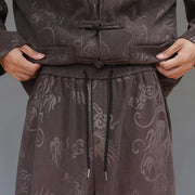 Buddha Stones 2Pcs Fall Winter Men's Tang Suit Dragon Frog-Button Cotton Corduroy Long Sleeve Jacket Pants Set With Pockets - image 10