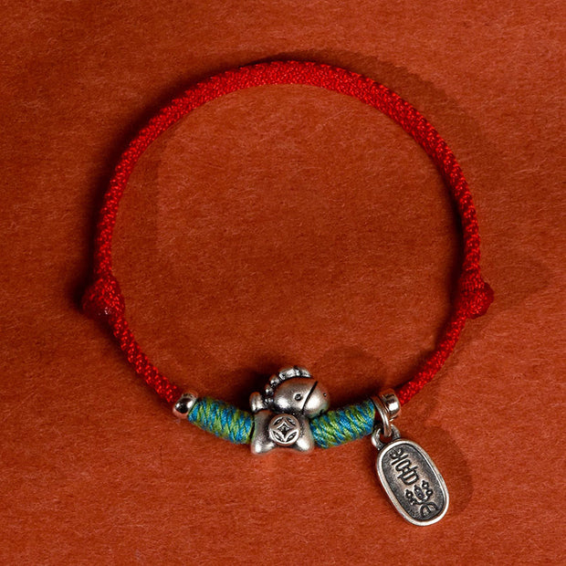 Buddha Stones 999 Sterling Silver Year Of The Horse 925 Sterling Silver Peace And Joy Charm String Braided Luck Bracelet Anklet - Men's Red String Anklet - image 0