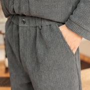 Buddha Stones 2Pcs Winter Solid Men's Tang Suit Frog-Button Cotton Long Sleeve Jacket Pants Set With Pockets - image 14