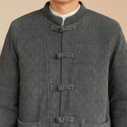 Buddha Stones 2Pcs Winter Solid Men's Tang Suit Frog-Button Cotton Long Sleeve Jacket Pants Set With Pockets - image 9