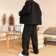 Buddha Stones 2Pcs Winter Solid Men's Tang Suit Frog-Button Cotton Long Sleeve Jacket Pants Set With Pockets - image 20