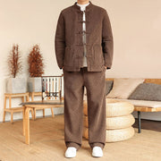 Buddha Stones 2Pcs Winter Solid Men's Tang Suit Frog-Button Cotton Long Sleeve Jacket Pants Set With Pockets - Peru - US/UK/AU46，EU56 (5XL) - image 25