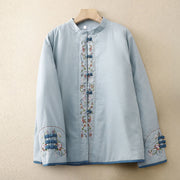 Buddha Stones Winter Flower Embroidery Frog-Button Long Sleeve Women's Thermal Jacket - LightBlue - US12，UK/AU16，EU44 (3XL) - image 1
