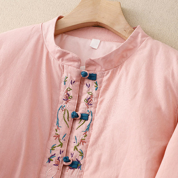 Buddha Stones Winter Flower Embroidery Frog-Button Long Sleeve Women's Thermal Jacket - image 9