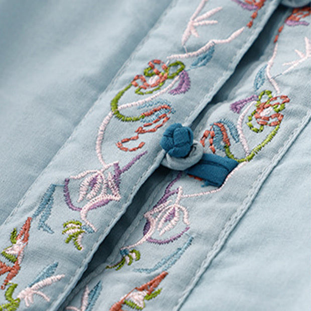 Buddha Stones Winter Flower Embroidery Frog-Button Long Sleeve Women's Thermal Jacket - image 3