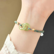 Buddha Stones Cyan Jade Double Peace Buckle Green Rope Luck Auspicious Bracelet - image 1
