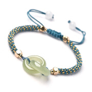 Buddha Stones Cyan Jade Double Peace Buckle Green Rope Luck Auspicious Bracelet - image 3