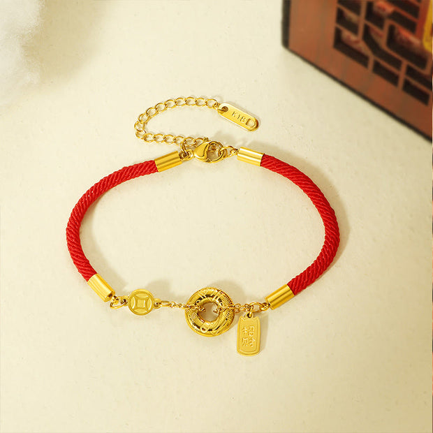 Buddha Stones Peace Buckle Attract Fortune Charm Titanium Steel Red String Connection Bracelet - image 0