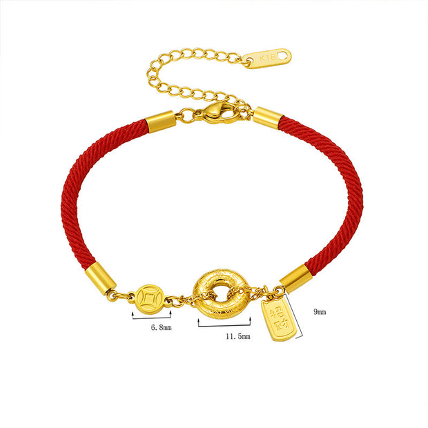 Buddha Stones Peace Buckle Attract Fortune Charm Titanium Steel Red String Connection Bracelet - image 4
