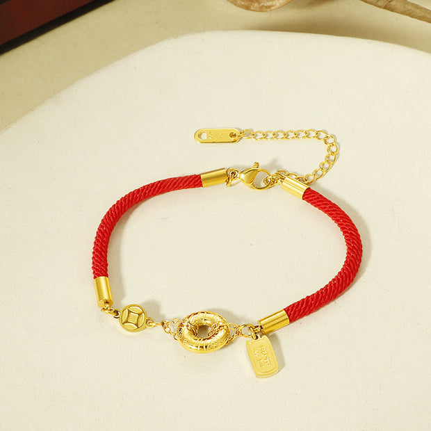 Buddha Stones Peace Buckle Attract Fortune Charm Titanium Steel Red String Connection Bracelet - Red String(Wrist Circumference: 15-20cm) - image 1