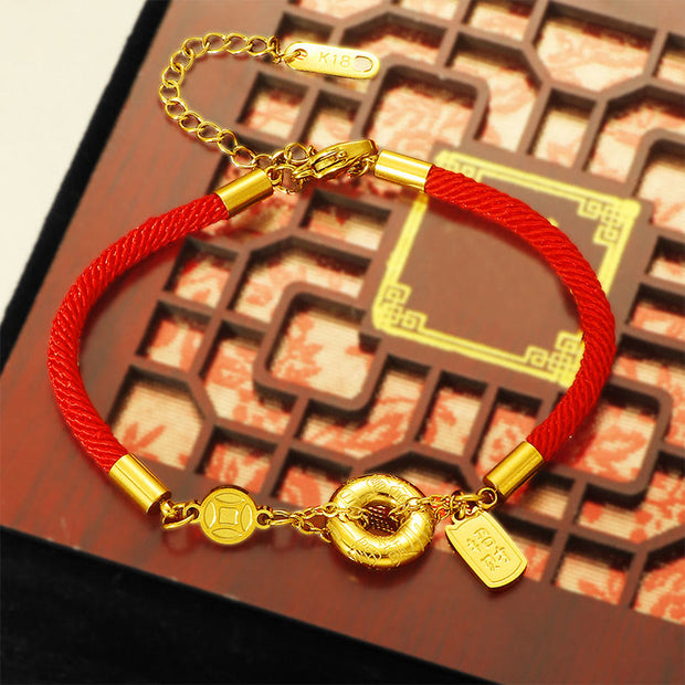 Buddha Stones Peace Buckle Attract Fortune Charm Titanium Steel Red String Connection Bracelet - image 3