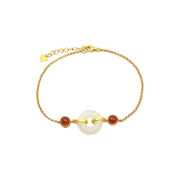 Buddha Stones Peace Buckle Hetian White Jade Copper Plated Gold Protection Bracelet - image 11