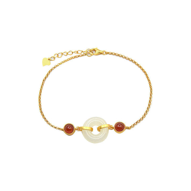 Buddha Stones Peace Buckle Hetian White Jade Copper Plated Gold Protection Bracelet - image 11
