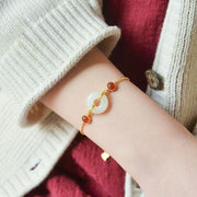 Buddha Stones Peace Buckle Hetian White Jade Copper Plated Gold Protection Bracelet - image 10
