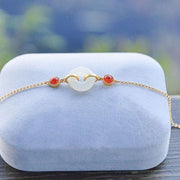 Buddha Stones Peace Buckle Hetian White Jade Copper Plated Gold Protection Bracelet - image 4