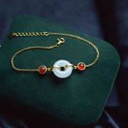 Buddha Stones Peace Buckle Hetian White Jade Copper Plated Gold Protection Bracelet - image 2