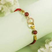 Buddha Stones Connected Peace Buckles Copper Plated Gold Red String Protection Bracelet - image 1
