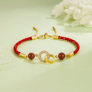Buddha Stones Connected Peace Buckles Copper Plated Gold Red String Protection Bracelet - Red String(Wrist Circumference: 14-22cm) - image 0