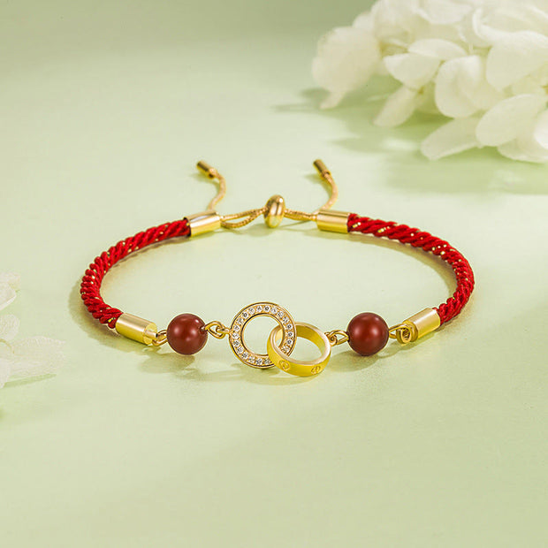 Buddha Stones Connected Peace Buckles Copper Plated Gold Red String Protection Bracelet - Red String(Wrist Circumference: 14-22cm) - image 0