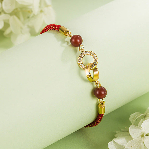 Buddha Stones Connected Peace Buckles Copper Plated Gold Red String Protection Bracelet - image 1