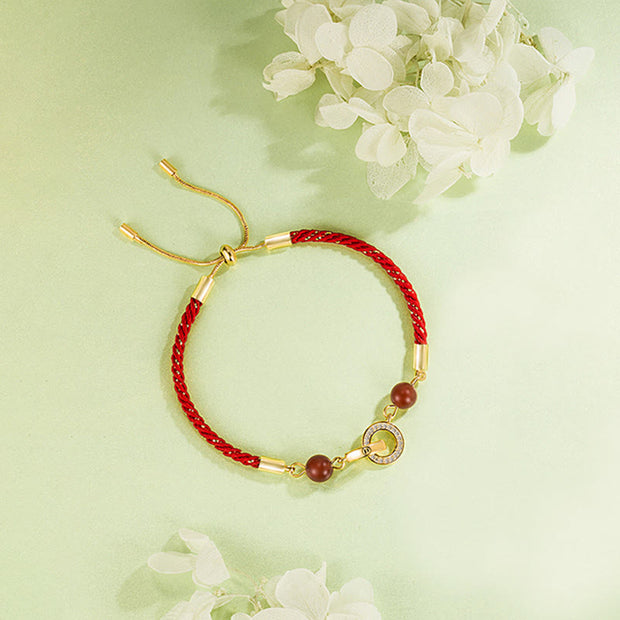Buddha Stones Connected Peace Buckles Copper Plated Gold Red String Protection Bracelet - image 2