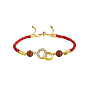 Buddha Stones Connected Peace Buckles Copper Plated Gold Red String Protection Bracelet - image 3