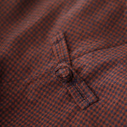 Buddha Stones Fall Brown Plaid Stand Collar Frog-Button Design Long Sleeve Midi Dress With Pockets - image 3