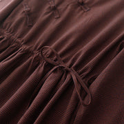 Buddha Stones Fall Brown Plaid Stand Collar Frog-Button Design Long Sleeve Midi Dress With Pockets - image 6