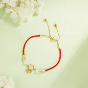 Buddha Stones Chinese Lock Charm Cat's Eye Red String Copper Plated Gold Protection Bracelet - image 2