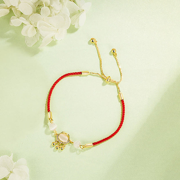 Buddha Stones Chinese Lock Charm Cat's Eye Red String Copper Plated Gold Protection Bracelet - image 2