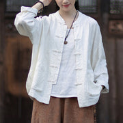 Buddha Stones Fall Jacquard Women's Frog-Button Long Sleeve Shirt Pants Cotton Linen Clothing - White Shirt - US4-6，UK/AU8-10，EU36-38 (F) - image 13