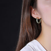 Buddha Stones Round Hoop Design Hetian Jade Copper Plated Gold Harmony Earrings - image 11